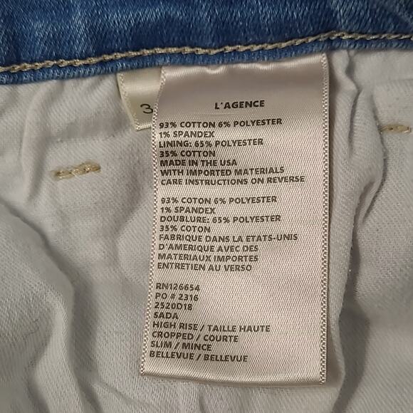 L'Agence Sada High Rise Cropped Slim Straight Leg Jeans in Bellevue Wash size 31 - Picture 10 of 12